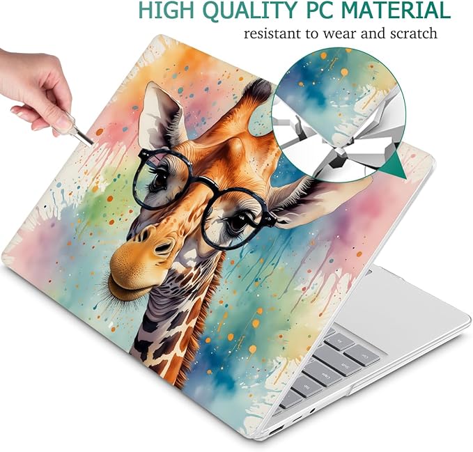 Case for 13.5" Microsoft Surface Laptop 5/4/3 with Metal Palm Rest ONLY 2019-2022 Release Models:1868/1951, Plastic Hard Shell Case with Keyboard Cover & Screen Protector, Glasses Giraffe