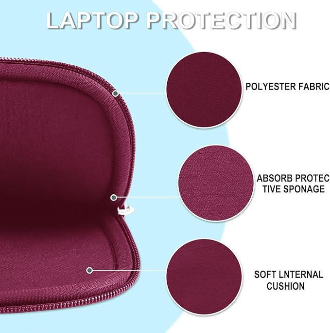 Laptop Sleeve 14 inch, Shockproof Protective Laptop Cover Briefcase Carrying Computer Bag with Accessory Pocket Portable Computer Sleeve for 14" MacBook, HP, Dell, Lenovo, Acer, Wine Red