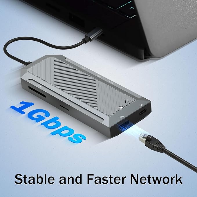 Redragon 9-in-1 USB-C Hub with SSD Enclosure for M.2 NVMe, 4K 60Hz HDMI Splitter, 100W PD Charging, 1Gbps Ethernet, 2X USB-A 3.1 10Gbps, SD/TF Card Reader, 3.5mm Audio for MacBook Pro/XPS/Dell/More