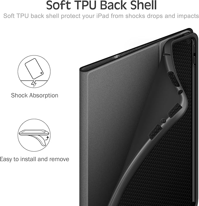 KingBlanc Case for iPad Air (3rd Generation) 10.5" 2019 / iPad Pro 10.5 inch 2017 Case with Apple Pencil Holder, Vegan Leather Smart Cover, Auto Sleep/Wake, Multi-Angle Folding Stand, Black × Gray