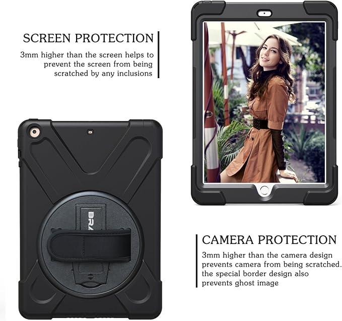 BRAECN for iPad Air 1st Generation Case 2013 .Heavy Duty Protective Case with 360 Rotating Stand/Hand Strap/Shoulder Strap for Apple iPad Air 1-9.7 inch (Black)
