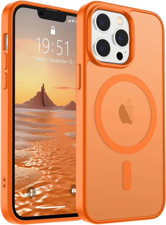 SUPFINE Magnetic for iPhone 13 Pro Max Case (Compatible with MagSafe) (Military Grade Drop Protection) Translucent Matte Shockproof Phone Cover,Starry Orange