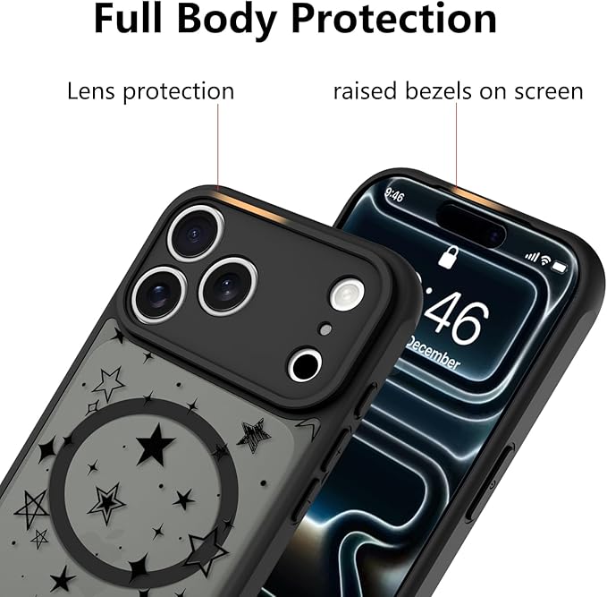 KANGHAR Case Compatible with iPhone 17 Pro Max Stars Pattern [Compatible with Magsafe] Cute Protective Magnetic Case for Girls Women Men Black