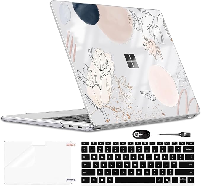 Slim Protective Case for Microsoft Surface Laptop 13 inch Copilot+PC 2025 (Model 2095), Lightweight Anti-Scratch Printed Pattern Plastic Hard Shell Case Cover, Abstract Line Floral