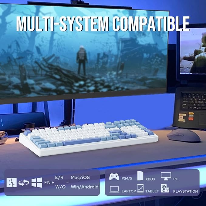 EPOMAKER x Aula F99 Wireless Mechanical Keyboard, Hot Swappable Gasket Custom Gaming Keyboard with Five-Layer Padding, BT/2.4GHz/USB-C, 8000mAh Battery (White Light Blue, Graywood V3 Switch)
