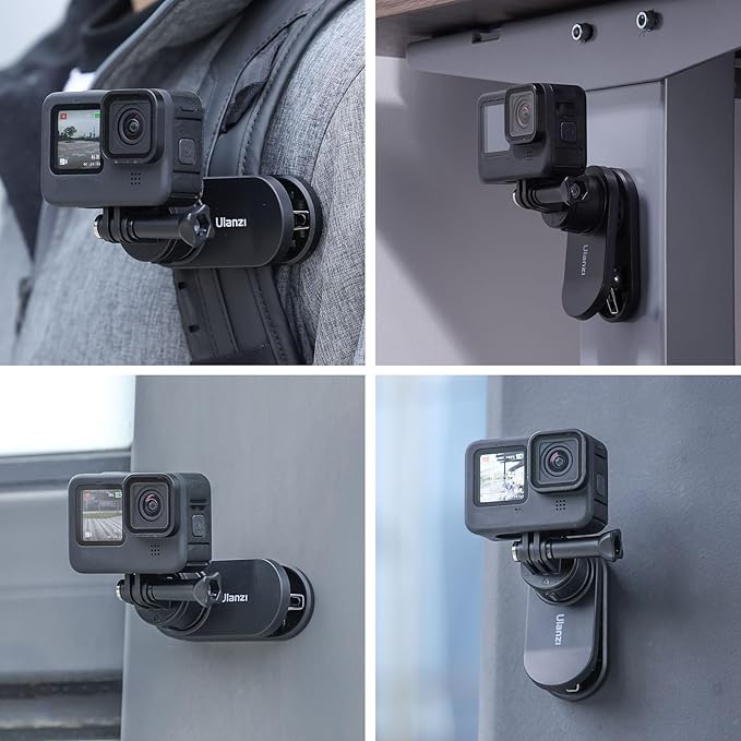 ULANZI Backpack Mount for Action Camera, Go Quick II Magnetic Suction Clip Clamp Mount Quick Release Shoulder Strap Holder Universal Accessories for Max Hero 13 12 11 10 9 8 7 6 5 Black DJI Action