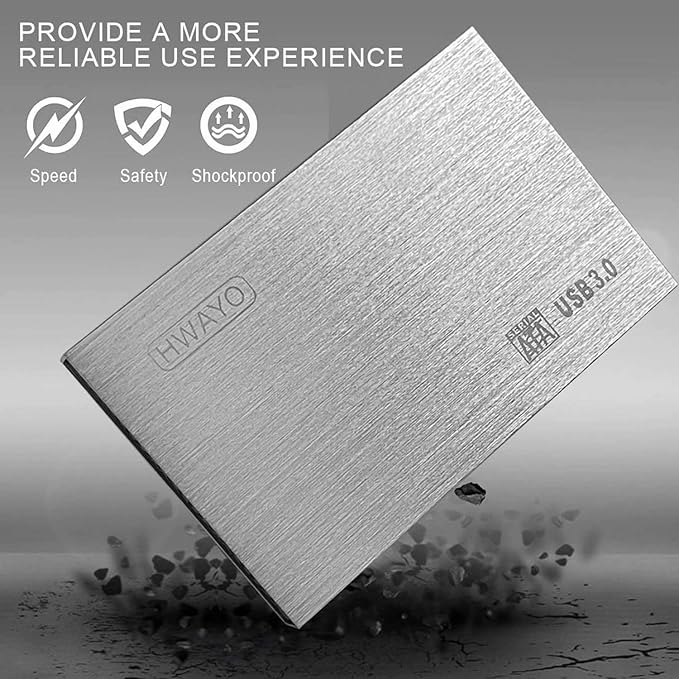 HWAYO 2.5'' HDD 1TB Ultra Slim Portable External Hard Drive USB3.0 Storage for Xbox One Console, PC, Laptop, MacBook (Silver)