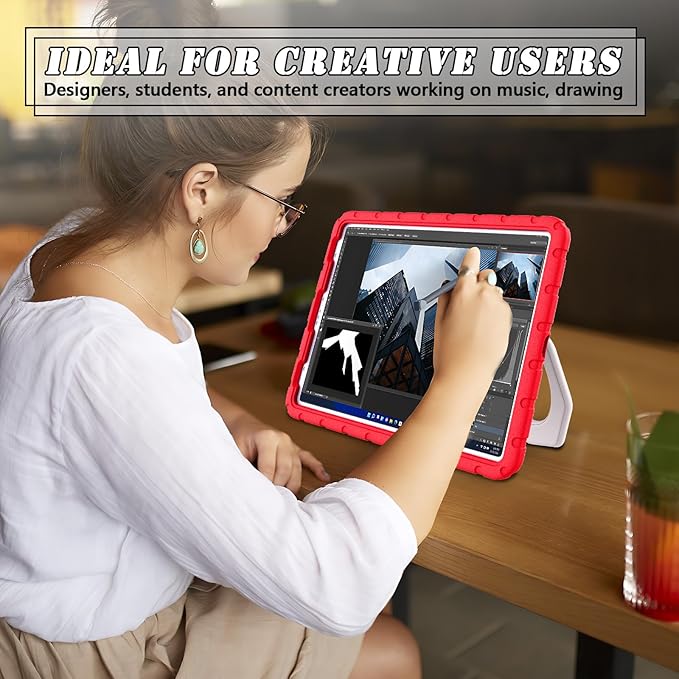 Case for iPad Pro 12.9 6th/5th/4th/3rd Gen, Heavy Duty Shockproof EVA Foam Protective Cover with 360° Rotating Stand, Stable & Lightweight, for Kids, Work, Travel & Creative Use - Red