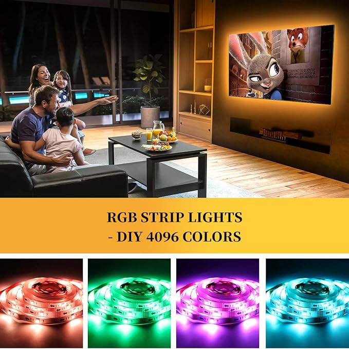 BASON LIGHTING TV LED Backlight, 14.76ft USB Led Lights Strip for 60-70 TV/Monitor Backlight, LED TV Lights with Remote, 4096 DIY Colors TV Bias Lighting for HDTV, PC,Updated.