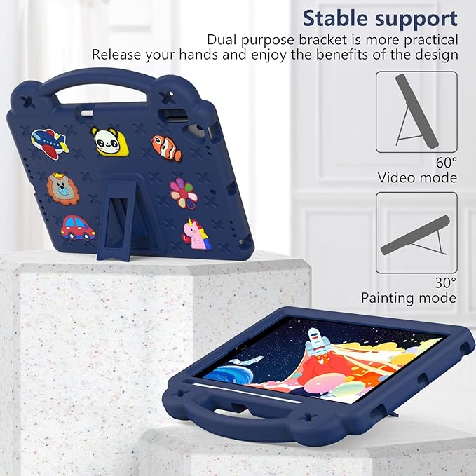 Dteck for iPad 9th/8th/7th Generation 10.2" Kids Case,Cute Panda Shockproof Rugged Lightweight Convertible Handles Stand Pencil Holder Kids Friendly Case for iPad 10.2 inch 2021/2020/2019,Navy Blue