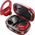 HAOYUYAN Wireless Earbuds, Sports Bluetooth Headphones, 80Hrs Playtime Ear Buds with LED Power Display, Noise Canceling Headset, IPX7 Waterproof Earphones for Workout/Running (Red)
