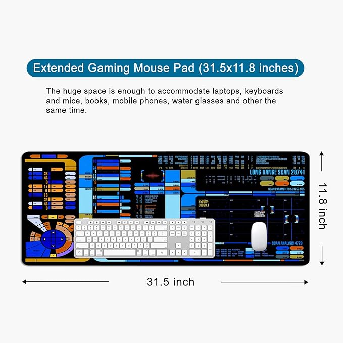 Spacecraft Dashboard Gaming Mouse Pad Large Mouse Pad Office Desk Accessories XL Desk Mat 31.5x11.8x0.12 inch Blue Large Desk Pad Keyboard Pad (Console)