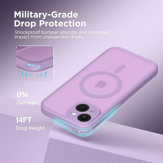 CAPRARO Magnetic for iPhone 14 Case, [Compatible with MagSafe] [Full Camera Protection] Shockproof Protective Slim Translucent Matte Phone Case for iPhone 14 6.1'', Elegant Purple