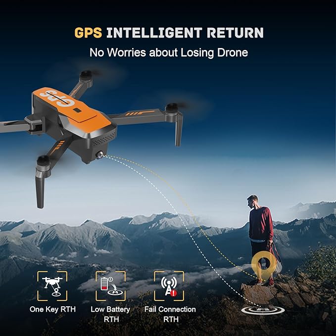 Drones with Camera for Adults 4K - GPS Drone with Auto Return, Brushless Motor, Foldable Mini RC Quadcopter for Kids Beginners with FPV Live Video, Follow Me, 2 Batteries Long Flight Time Under 249g