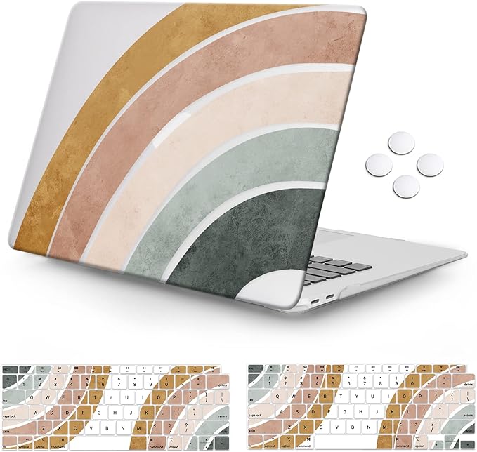 iCasso Compatible with MacBook Air 13 inch Case 2022, 2021-2018 Release A2337 M1 A2179 A1932 Retina Display Touch ID, Plastic Hard Shell Case + Keyboard Cover + Screen Protector, Molandi Rainbow
