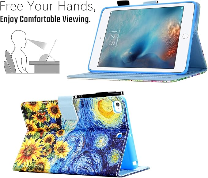 for iPad 9.7 inch Case iPad 6th/5th Generation Case 2018 2017, PU Leather Folio Stand Cute Protective Cover for iPad 9.7 inch/Pro 9.7/Air 2/Air 1, Auto Sleep/Wake, Starry Night