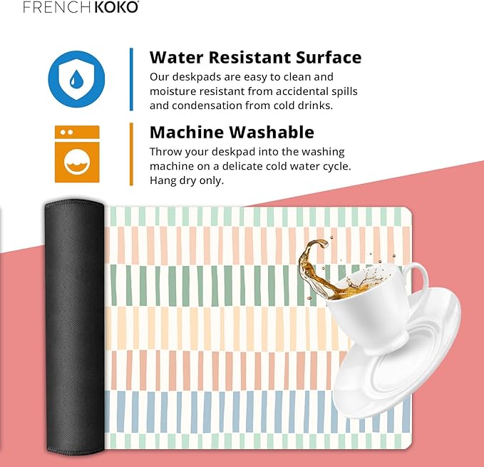French KOKO Large Desk Mat 36" x 16.5" – Colorful Striped Extended Mouse Pad for Keyboard & Mouse – Non-Slip Waterproof Desk Protector Aesthetic Office Pad for Women & Teens
