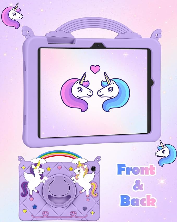 Uppuppy for Samsung Galaxy Tab A9 Plus Case 11 Inch - Cute Girls Kawaii Cover Girly 3D Cartoon Teen with Rotating Stand & Strap Purple Soft Silicone for Samsung A9 Plus Tablet Cases