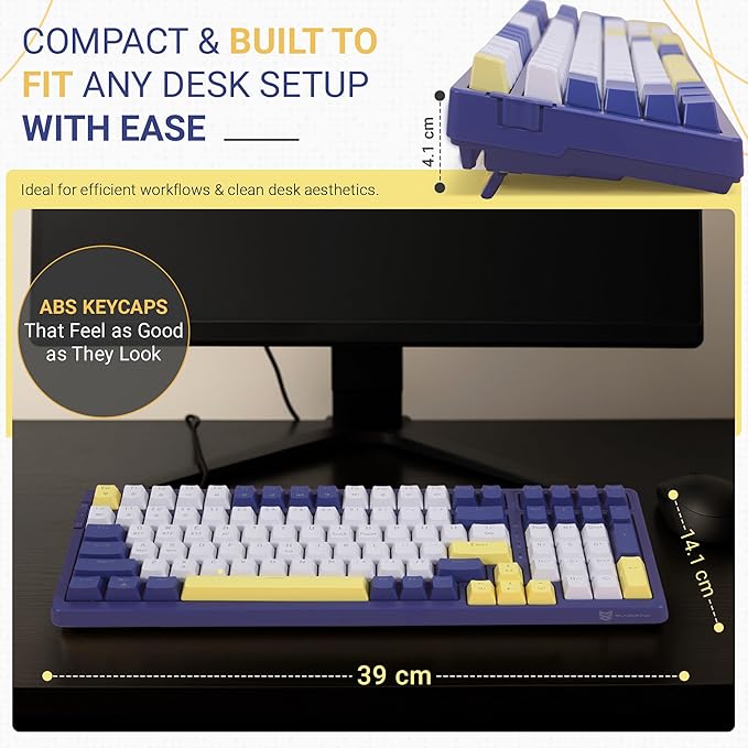 Qisan Wireless/Wired Mechanical Gaming Keyboard, Triple Mode 2.4G/USB-C/BT (98%)Wireless Mechanical Keyboard with US Layout | Red Switch Rechargeable RGB Backlit Keyboards for Gaming,White & Dark Blue