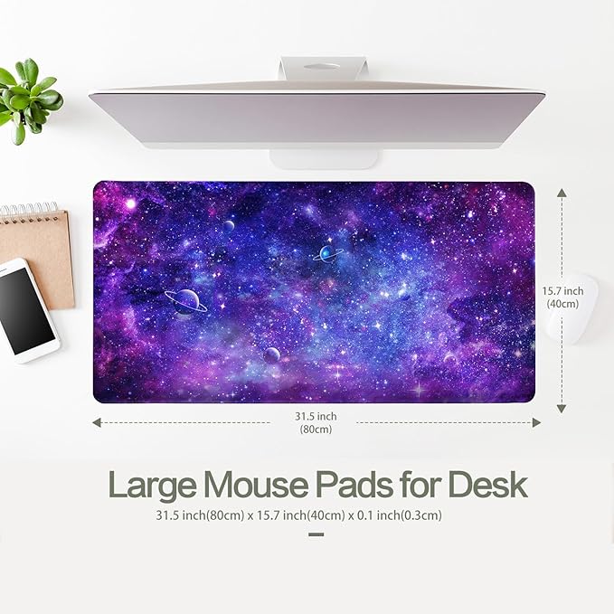 Cyberpunk Space Large Gaming Mouse Pad, Purple Cyberpunk Universe Mouse Pad Cyberpunk Planet Cosmic Desk Mat Anime Desk Pad Mousepad XXL Extended Keyboard Mat Mouse Mat, Waterproof, 31.5x15.7 in