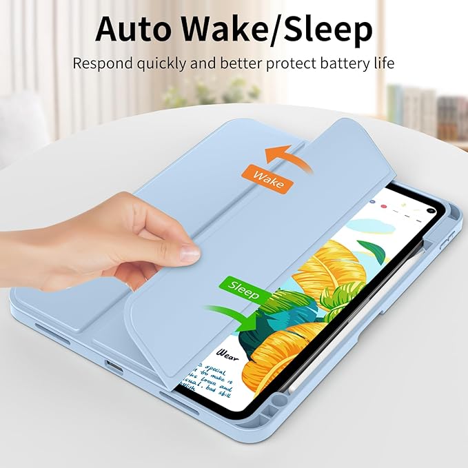 for iPad Pro 12.9 Inch Case 6th/5th/4th Generation (2022/2021/2020) with Pencil Holder, Smart Stand Cover with Soft TPU Back for iPad Air 13 inch Case, Auto Sleep/Wake, Blue