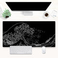 Japanese Great Wave Off Kanagawa Gaming Mouse Pad - XL Extended Ukiyo-e Art Desk Mat, Non-Slip Waterproof Rubber Base & Stitched Edges, 31.5 x 15.7 Inch Large Computer Mousepad