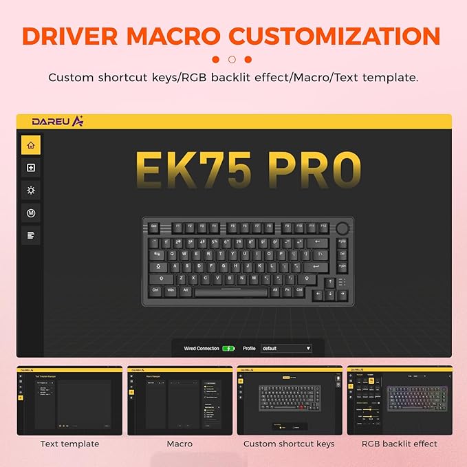 DAREU EK75PRO Sakura Pink Wireless Mechanical Keyboard,75% Hot Swap Creamy Gaming Keyboard with Knob,RGB Backlit,Gasket Custom Structure,Side Printed PBT Keycaps,2.4Ghz/BT5.1/USB-C, for Win/MAC