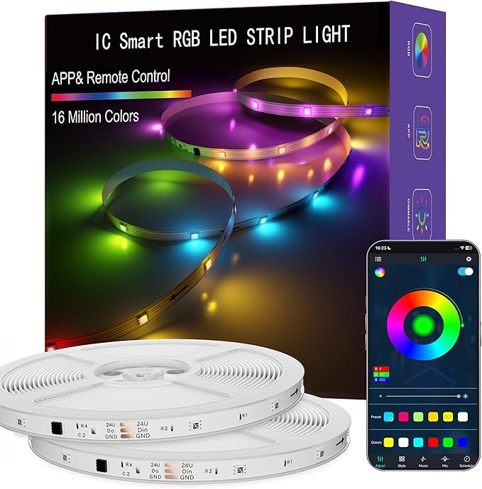 IC Smart RGB LED Strip Lights, 130FT LED Lights for Bedroom, App Control/Remote Control, Music Sync, DIY Design, Rainbow Chasing Effects, Strip Lights for Home, Party Decor
