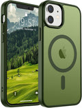 SUPFINE Magnetic for iPhone 12 Mini Case & iPhone 13 Mini Case (Compatible with MagSafe) (Military Grade Drop Protection) Slim Translucent Matte Shockproof Phone Cover,Cangling Green
