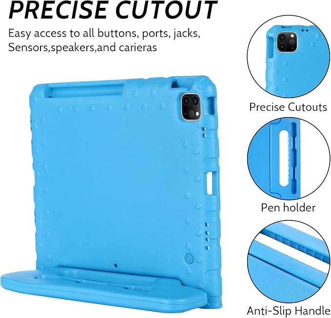 Dteck Kids Case for iPad Air 13 inch M2 2024, iPad Pro 13" Case 2024, Lightweight Shockproof Rugged EVA Kids Friendly Handle Kickstand Child Proof Protective Case with Pencil Holder, Blue