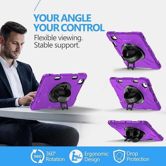 Case for iPad Air 11 M4 2026/ M3 2025/ M2 2024: Silicone Cover for iPad Air 5th & 4th Generation 10.9 Inch (2020/2022) with Screen Protector- Stand- Handle- Shoulder Strap- Pencil Holder