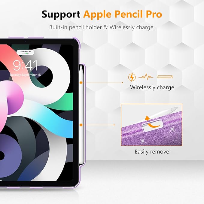 Fintie Rotating Case for iPad Air 11-inch M4/M3/M2 (2026/2025/2024), iPad Air 5th (2022) / 4th Generation 10.9 Inch - 360 Degree Rotating Protective Stand Cover with Pencil Holder, Glittering Purple