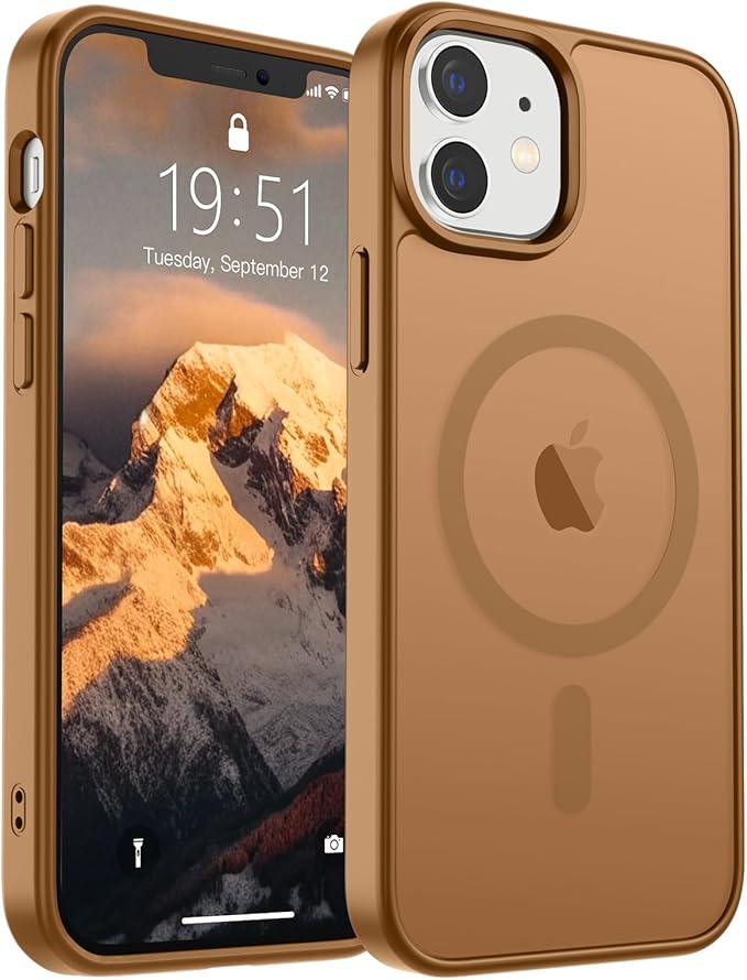 SUPFINE Magnetic for iPhone 12 Mini Case & iPhone 13 Mini Case (Compatible with MagSafe) (Military Grade Drop Protection) Slim Translucent Matte Shockproof Phone Cover,Brown
