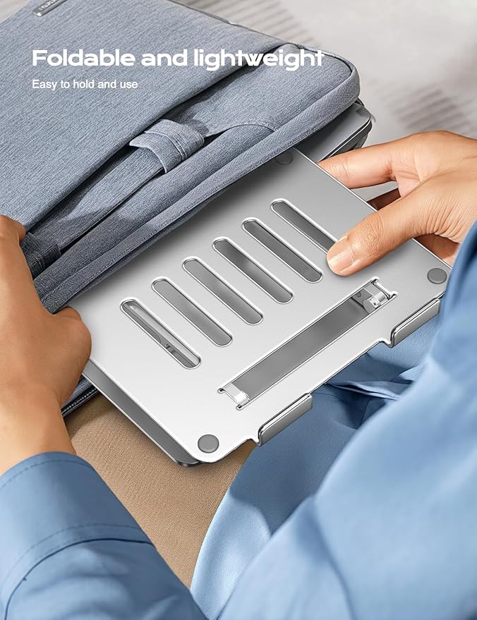 LOXP Adjustable Laptop Stand, Portable Laptop Riser, Aluminum Laptop Stand for Desk Foldable, Ergonomic Computer Notebook Holder for Desk, Office Desk Accessories (10-15.6'')- Silver