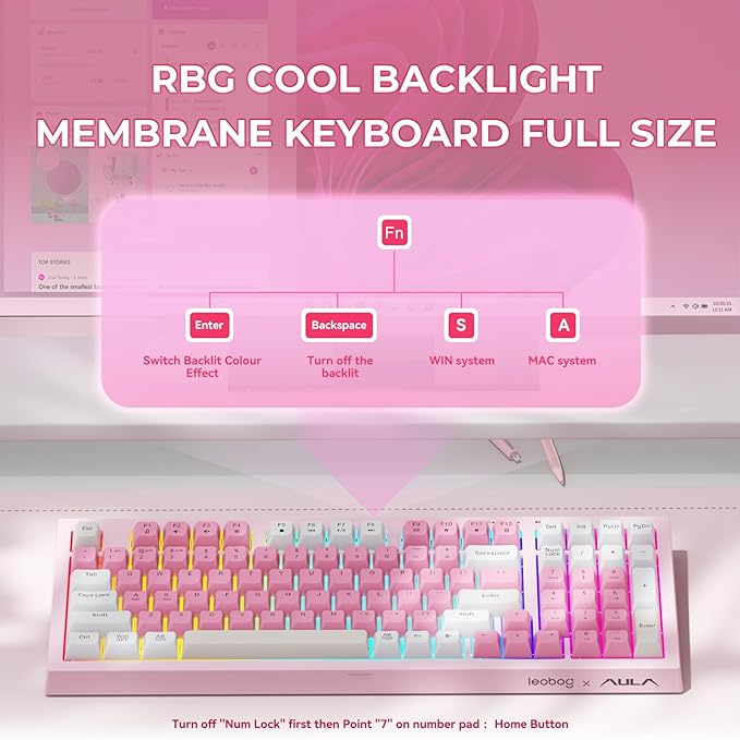 Aula Pink Keyboard, Wireless Gaming Keyboard Bluetooth Computer Keyboards Creamy Color Cute Quiet Keyboard with Number Pad RGB Backlit Tri-Mode BT/2.4GHz/USB-C - K99