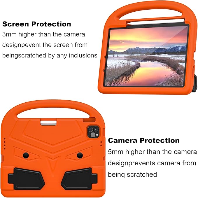 Dteck for iPad Air 11" M2 2024/Pro 11" 2024 Kid Case, Durable Lightweight Shockproof Protective Handle Stand EVA Foam Boys Girls Proof Case, Orange