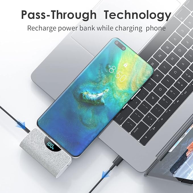 [2-Pack]Portable Charger for iPhone 17/16/15,5200mAh PD USB C Power Bank Built-in USB-C Connector,Battery Pack Compatible with iPhone 17/17 Pro/17 Pro Max/16/15 Series,Android-Graphite Black+White