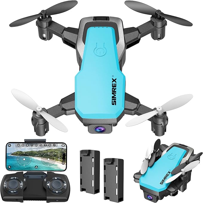 SIMREX Mini Drone with 720P Camera for Kids & Beginners - Foldable RC Quadcopter, Optical Flow Positioning, Altitude Hold, 3D Flip, 2 Batteries 20Min Flight, Safe & Easy Indoor Outdoor Flying Toy Gift (Blue)