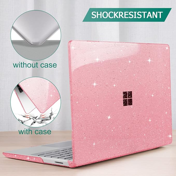 Case for 13.5" Microsoft Surface Laptop 5/4/3 with Metal Palm Rest ONLY 2019-2022 Release Models:1868/1951, Plastic Hard Shell Case with Keyboard Cover & Screen Protector, Sparkly Pink
