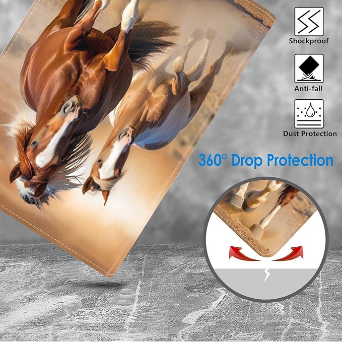 WEUIUJKILO Case for iPad (A16) 11th Generation 11 Inch 2025, iPad 10th Generation 10.9 Inch 2022, Slim PU Leather Folding Stand Smart Cover with Auto Sleep/Wake, Running Horse