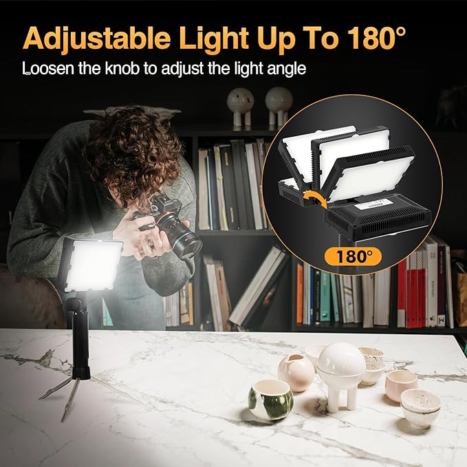 EMART 60 LED Continuous Portable Photography Lighting Kit for Table Top Photo Camera Video Recording Studio Light Lamp with Adjustable Tripod Stand & Color Filters - 2 Packs