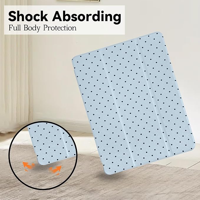Lovmooful Compatible for iPad 5/6 (9.7-Inch,2018/2017 Model,6th/5th Generation) Case with Pencil Holder Cute Polka Dot with Aesthetic Design Soft TPU Trifold Stand Protective-Blue