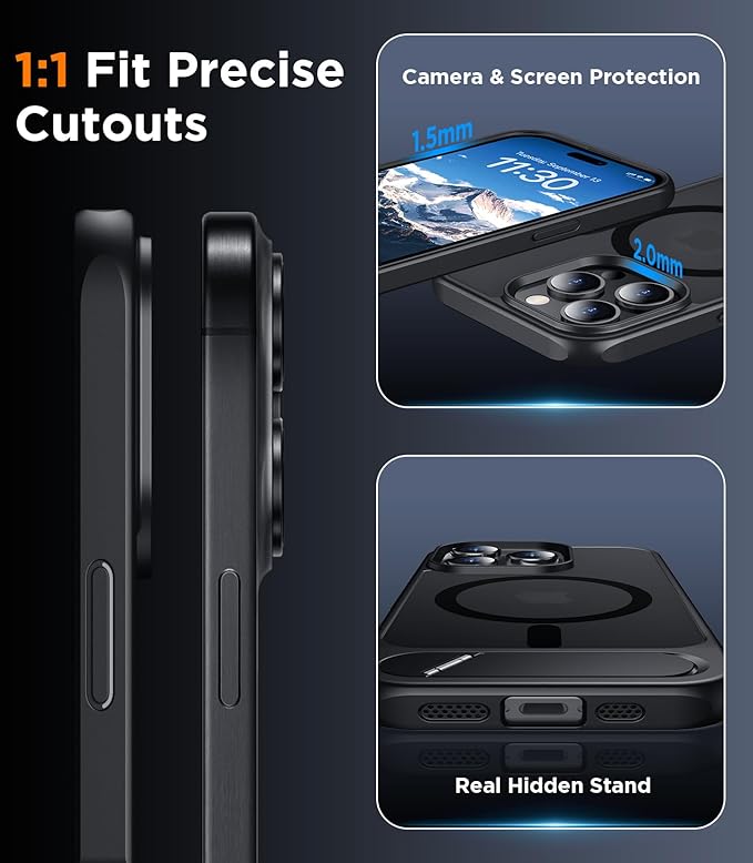 Magnetic Compatible with iPhone 15 Pro Max Case, [Built-in Invisible Kickstand][Compatible with MagSafe] [Military Grade Shockproof] Slim Translucent Matte Phone Case for iPhone 15 Pro Max 6.7"