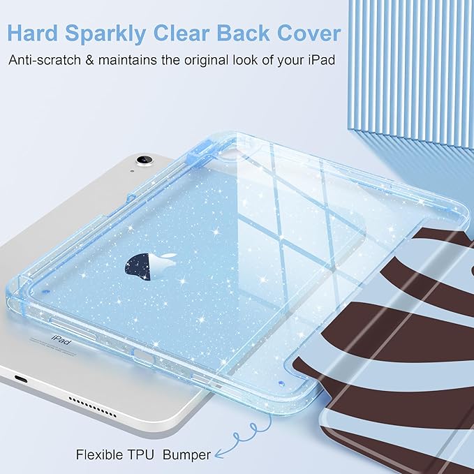 DONGKE for iPad Pro 11 inch Case – Fits M5 2025 / M4 2024, Shockproof Sparkling Glitter Acrylic Back, Pencil Holder, Trifold Stand, Auto Sleep/Wake & Touch ID Support - Groovy Swirl