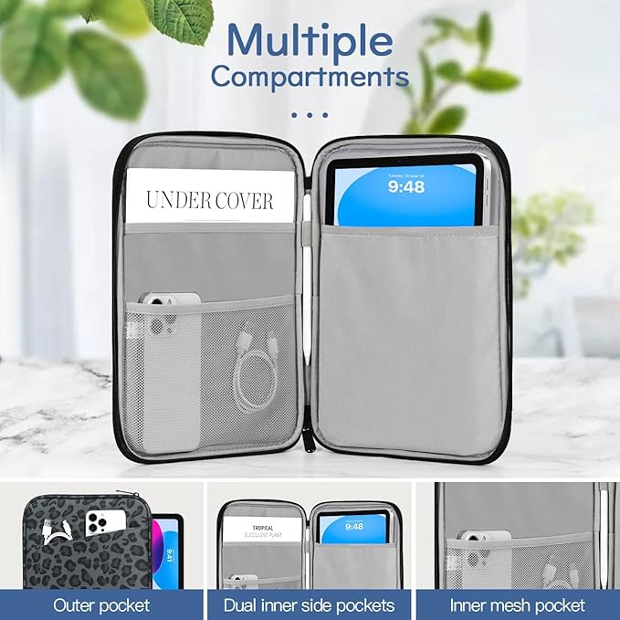 Dadanism 9-11" Tablet Sleeve Bag Carrying Case for iPad (A16) 11th Gen 11", iPad 10th Gen 10.9" Air 5/4, iPad Air M4/Pro 11", iPad 9/8/7th, Galaxy Tab A11+ Plus 11", Remarkable 2 10.3",Leopard Black