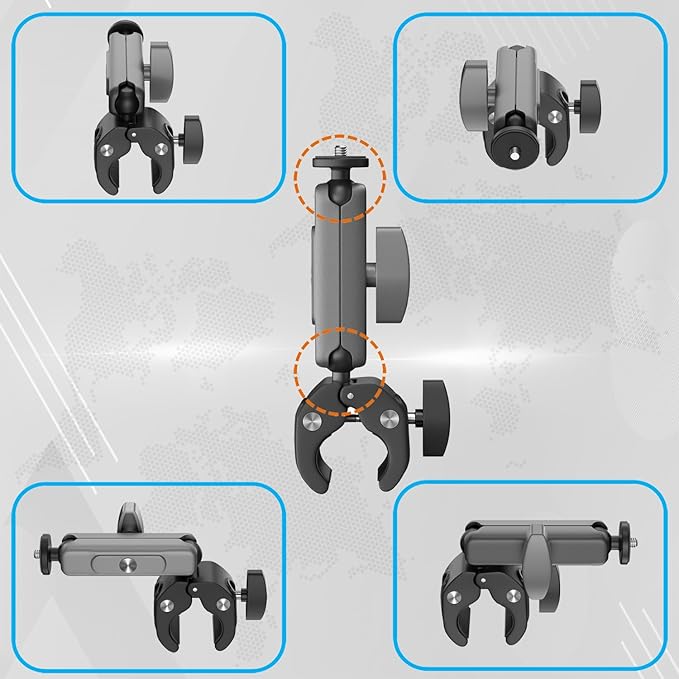 SIOTI Jaw Clamp Mount with 1/4 Inch Mount and Action Camera Mount, Compatiable for Mobile Phone & Action Camera Go Pro Hero 12/11/10/9, DJl Osmo Action/Pocket, Insta360 X/Ace/Ace Pro