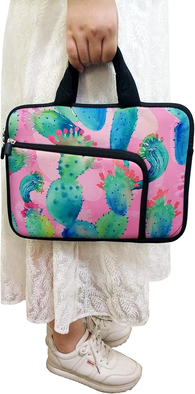 14 15 15.4 15.6 inch Laptop Handle Bag Computer Protect Case Pouch Holder Notebook Sleeve Neoprene Cover Soft Carrying Case with Extra Pockets for Dell Lenovo HP Chromebook (Colorful Cactus)