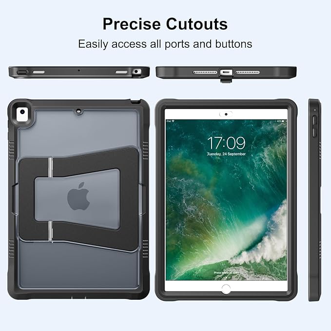 DTTO Case for iPad 6th/5th Generation 9.7 Inch 2018/2017, Adjust Kickstand Freely, Built-in Screen Protector, Frosted Full-Body Shockproof Protective Cover for iPad Air 2 / Pro 9.7, Black