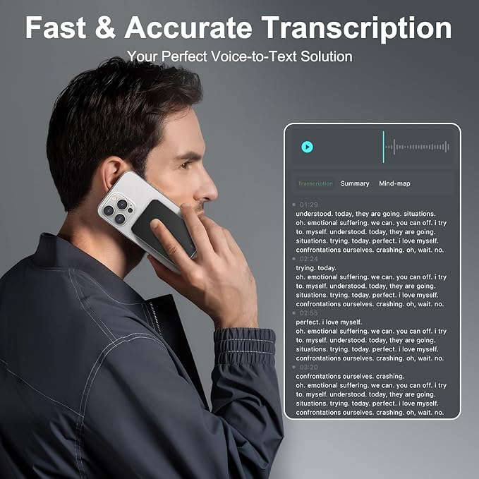 AI Voice Recorder with Transcribe,Mind Mapping & AI Summary,Supports 118+ Languages,APP Control,Compatible with GPT-5 Compatible,64GB Audio Recorder for Lectures,Phone Calls, Meetings,Interviews