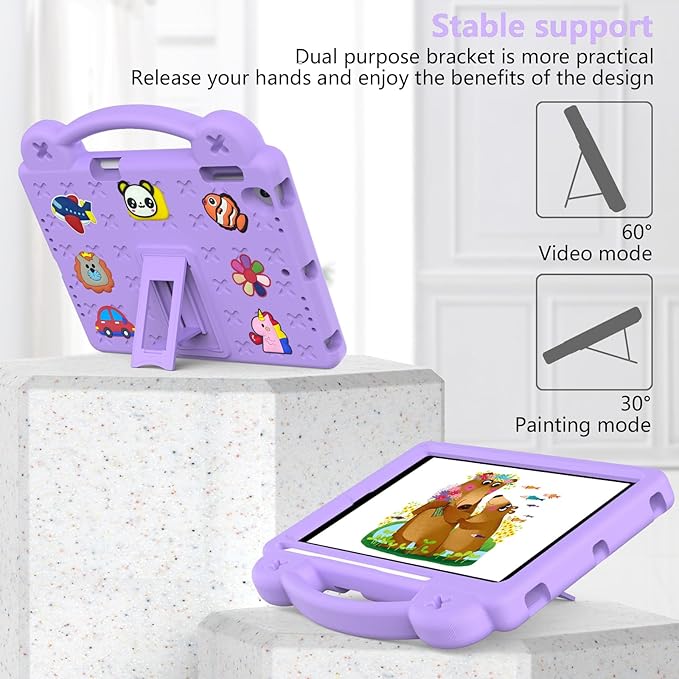 Dteck Kids Case for iPad 9.7 Inch 6th/5th Gen 2018/2017 & iPad Air 2/1 & iPad Pro 9.7,Cute Panda Shockproof Rugged Lightweight Pencil Holder Convertible Handles Stand Kids Friendly Case,Light Purple
